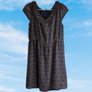 Iska large short sleeve lined floral dress. Office, travel, party, business.